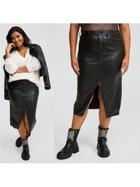 TORRID Black Faux Leather Midi Skirt w/ Slit - Size 22 - Like New